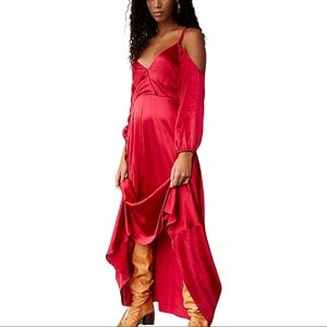 NWT Brenda Knight x Free People Lola Red Silky Satin Maxi Gown SZ: L